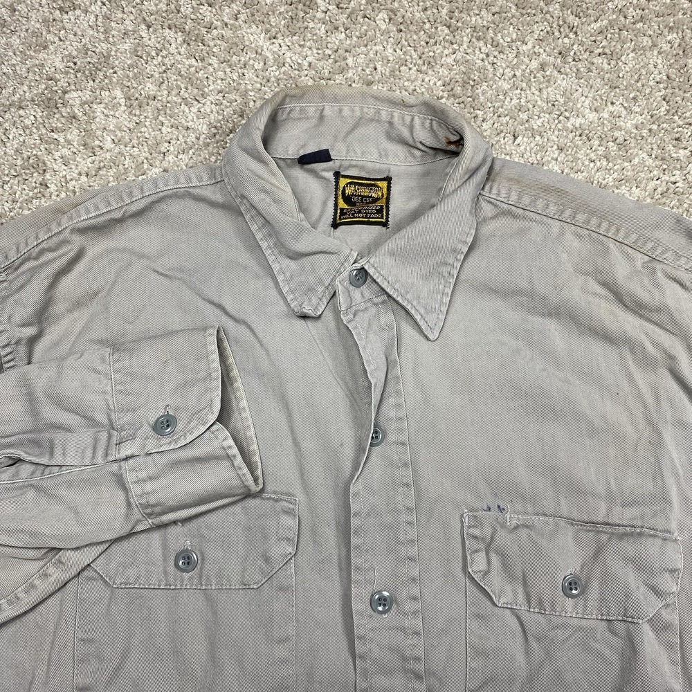 Vintage 50s Washington Dee Cee Sanforized Twill Work Shirt Gray‎ 16 M USA Gusset